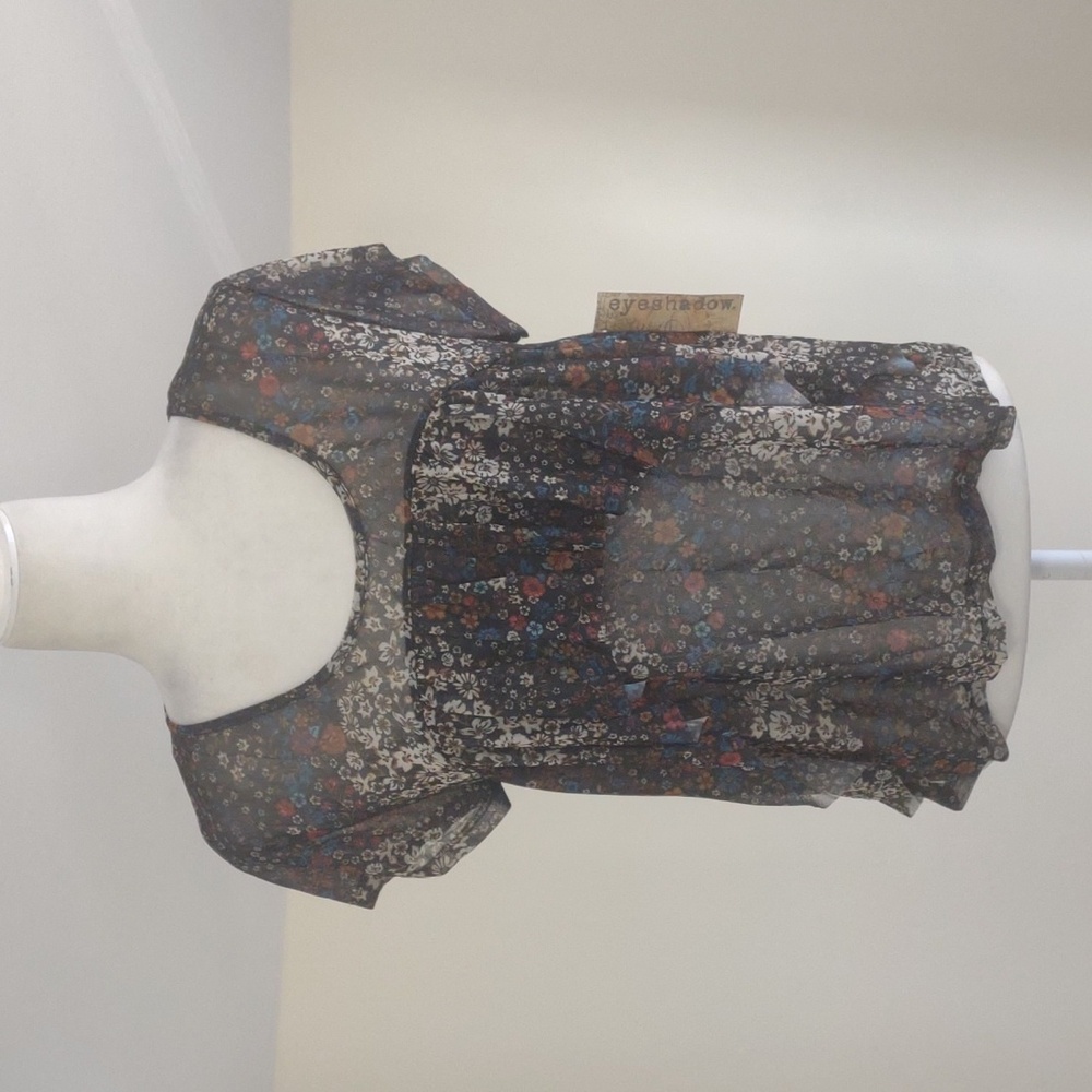 Eyeshadow women's ruffle top brown floral‎ M Y2K Style Sheer